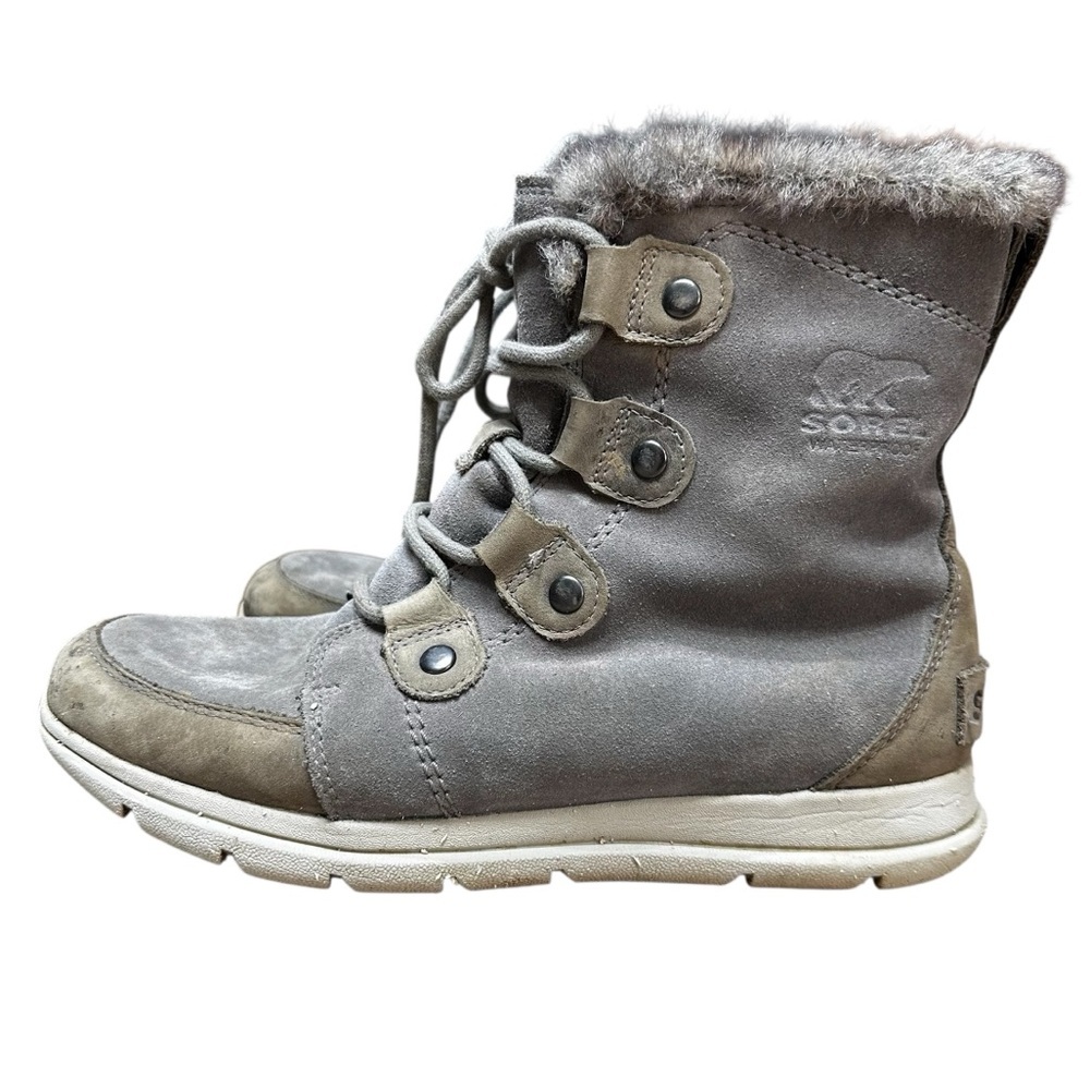 Sorel Explorer Joan Boots Women's Size 8.5 Leather Suede Gray Green